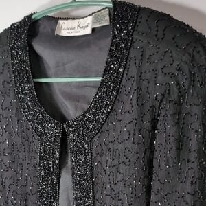 Laurence Kazar | Vintage Silk Black Beaded Cardigan Size M